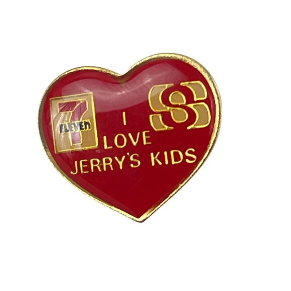 7-Eleven "I Love Jerrys Kids" Heart-Shaped Pinback Lapel Pin - Picture 2 of 5